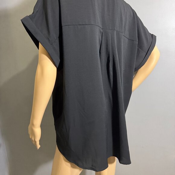 Black Tie-Front Button-Up Shirt ~ Minimalist Versatile Blouse - Picture 7 of 12